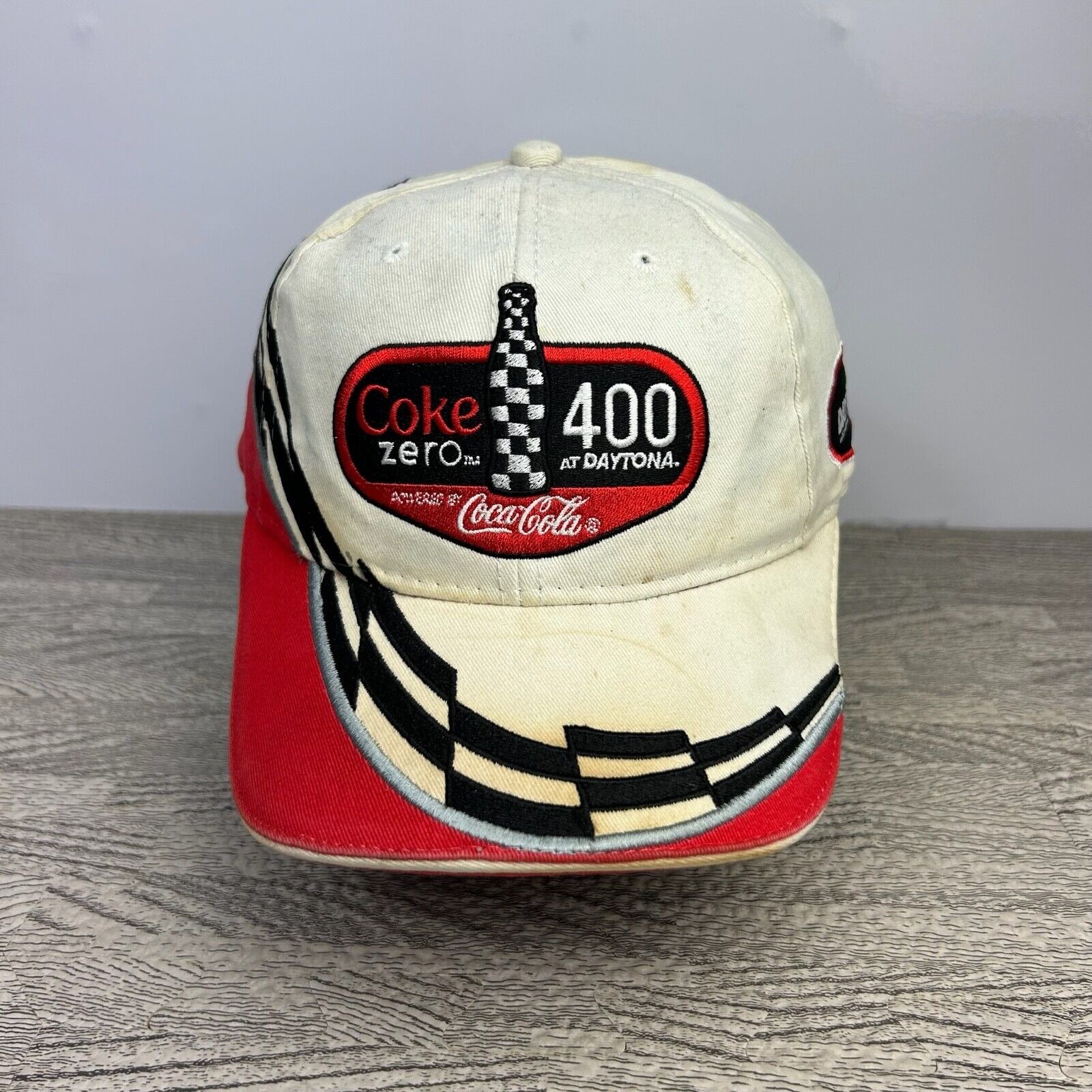 Vintage Daytona 400 Hat Cap Strap Back White Coke Zero Baseball Racing